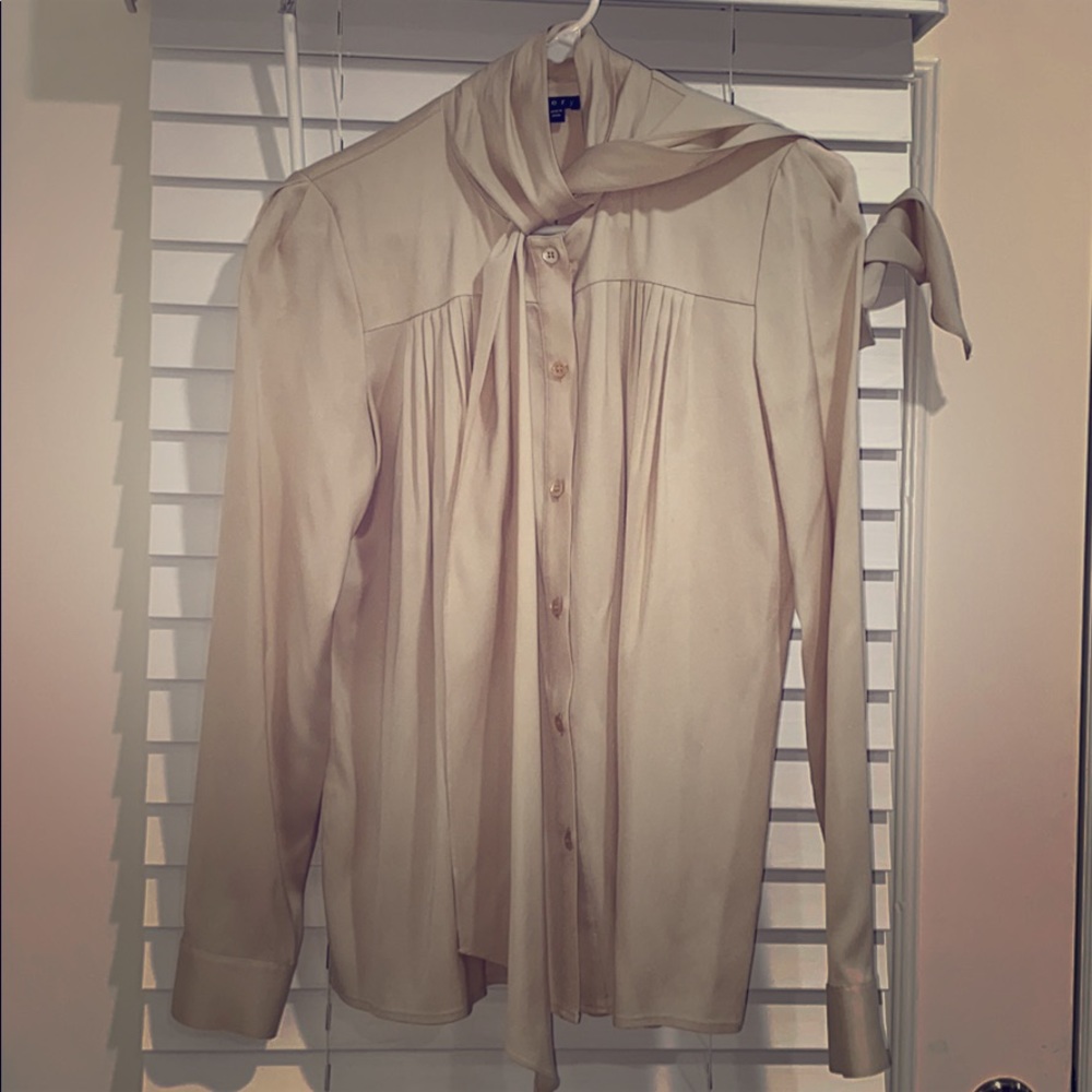 Theory Creme Blouse with Scarf Tie